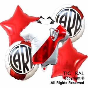 SET DE GLOBOS METALIZADO RIVER PLATE ESCUDO 5 UNIDADES X 1